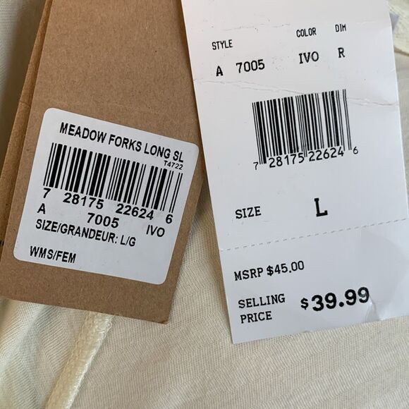 NWT Woolrich Meadow Forks 100% Cotton Long Sleeve Top Ivory Sz L - Picture 6 of 9